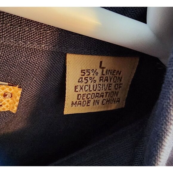 The Havanera Co Blue Embroidered Short Sleeve Button Up Shirt Size L Linen Blend - Picture 4 of 12